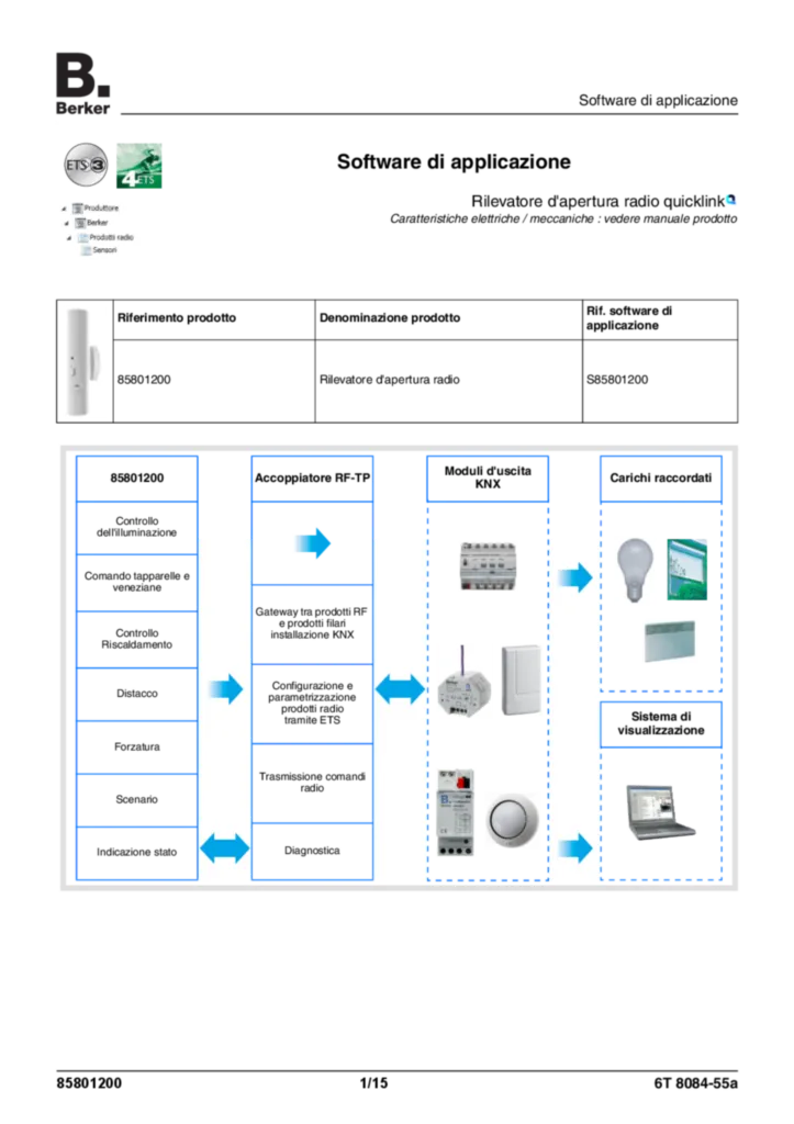 Immagine Application description ETS for 85801200 - KNX radio magnetic contact (IT, vers. 6T8084-55A) | Hager Italia