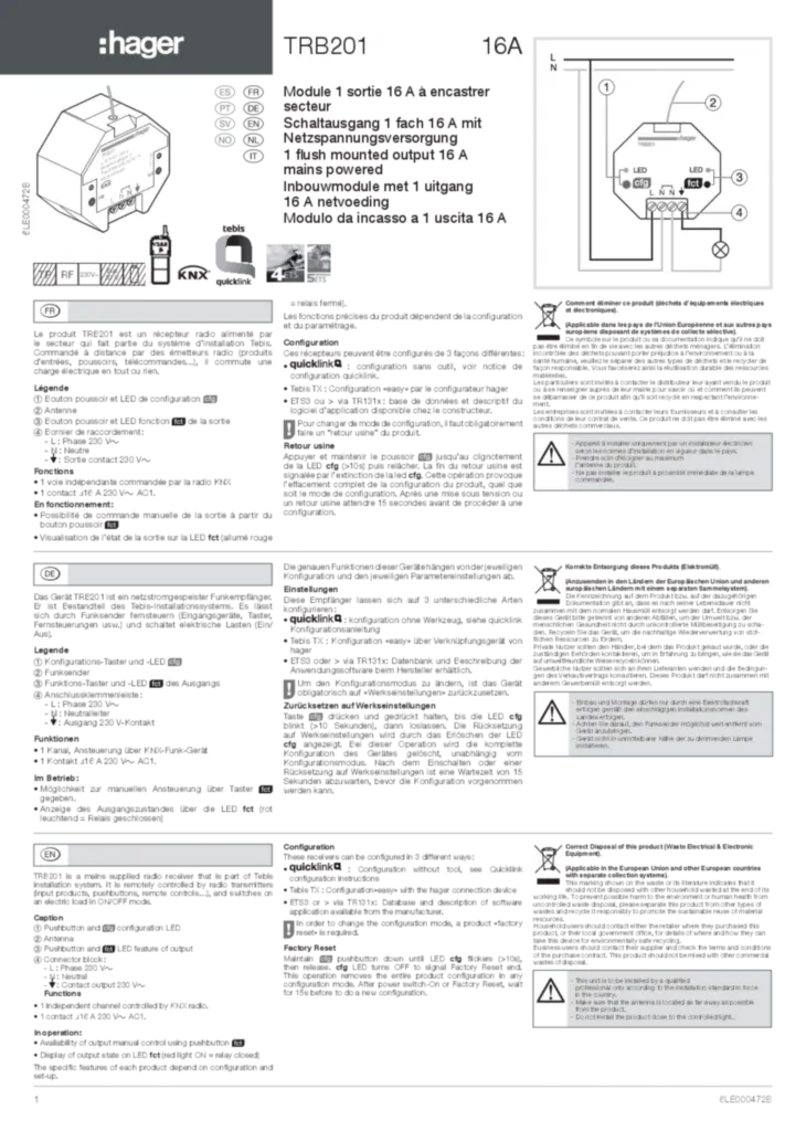 Immagine Manuale di installazione en-GB, es-ES, fr-FR, de-DE, it-IT, nl-NL, nn-NO, pt-PT, sv-SE 2014-06-25 | Hager Italia