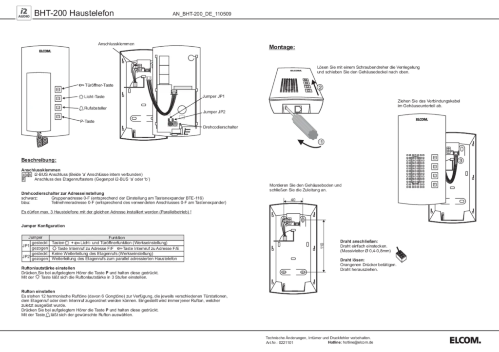 Bild Montageanleitung für 1001901, 1702000 - AudioKit i2Audio BHT-200 (DE-EN, Stand: 05.2011) | Hager Deutschland
