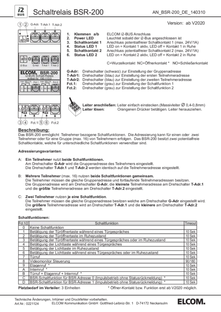 Bild Bedienungsanleitung für BSR-200 - Schaltrelais 2fach REG i2Audio (DE, Stand: 03.2014) | Hager Deutschland