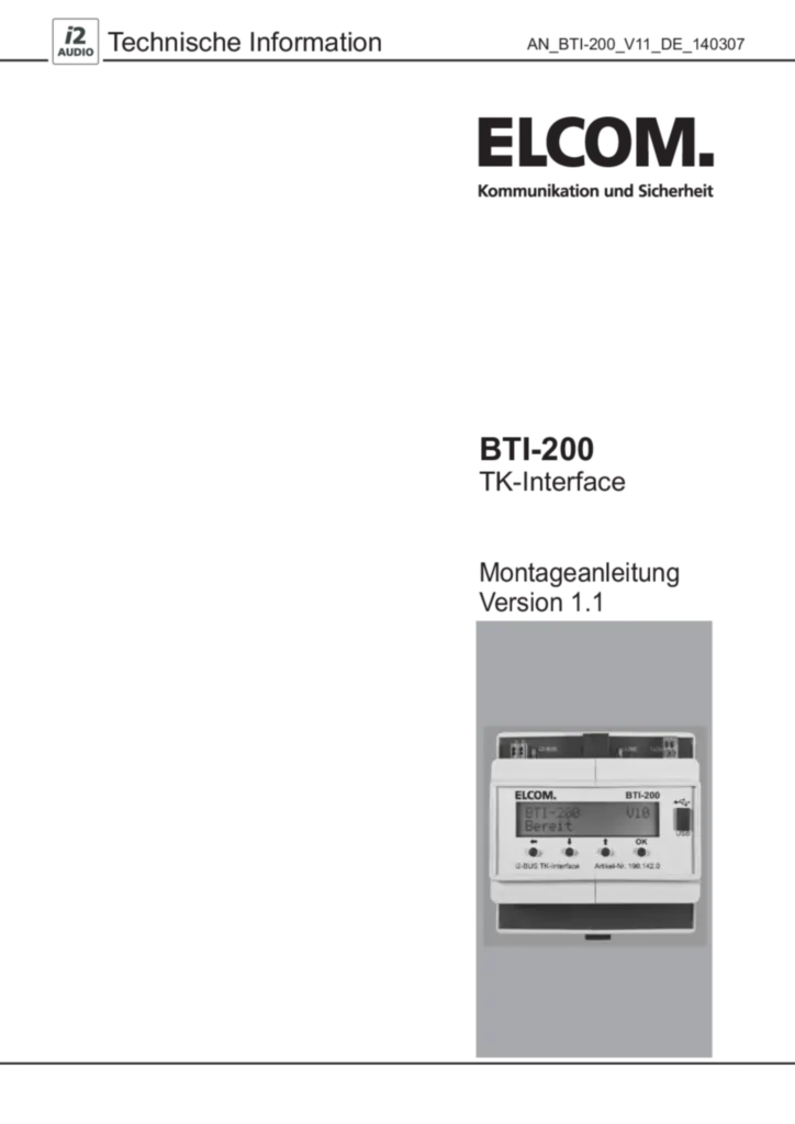 Bild Montageanleitung für 1901420 - BTI-200 TK Schnittstelle REG i2Audio (DE, Stand: 03.2014) | Hager Deutschland