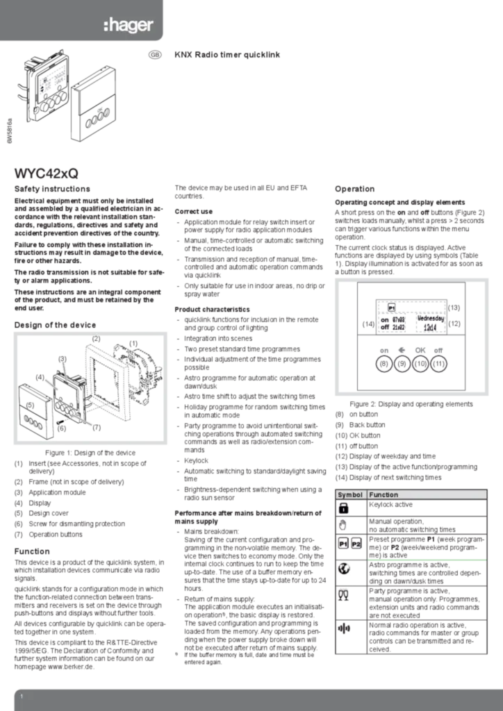 Bild Programmateur RF KNX quicklink WYC42xQ | Hager Deutschland