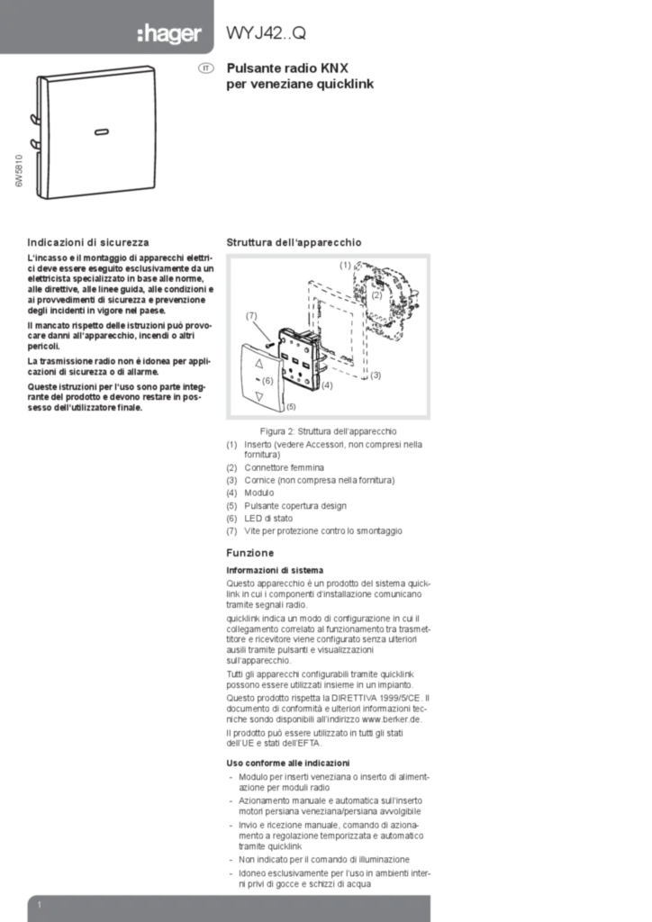 Bild Bouton poussoir RF volet quicklink WYJ142 | Hager Deutschland