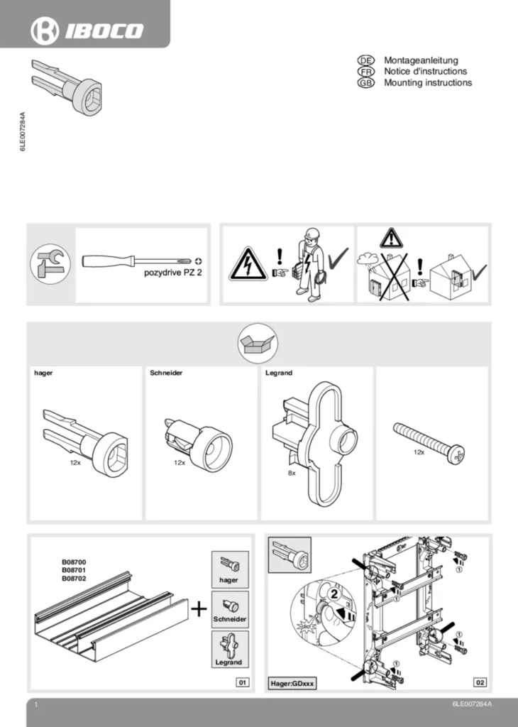 Image Notice d'installation pour B08700 - GTL-MULTIPACK 250 Pack Multi-Couv GTL 170 mm (DE-FR-EN, 2020-01) | Hager France