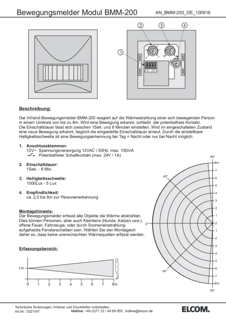 Bild Montageanleitung für 5810520 - BMM-200 Bewegungsmelder Modul EB MODESTA (DE, Stand: 09.2010) | Hager Deutschland
