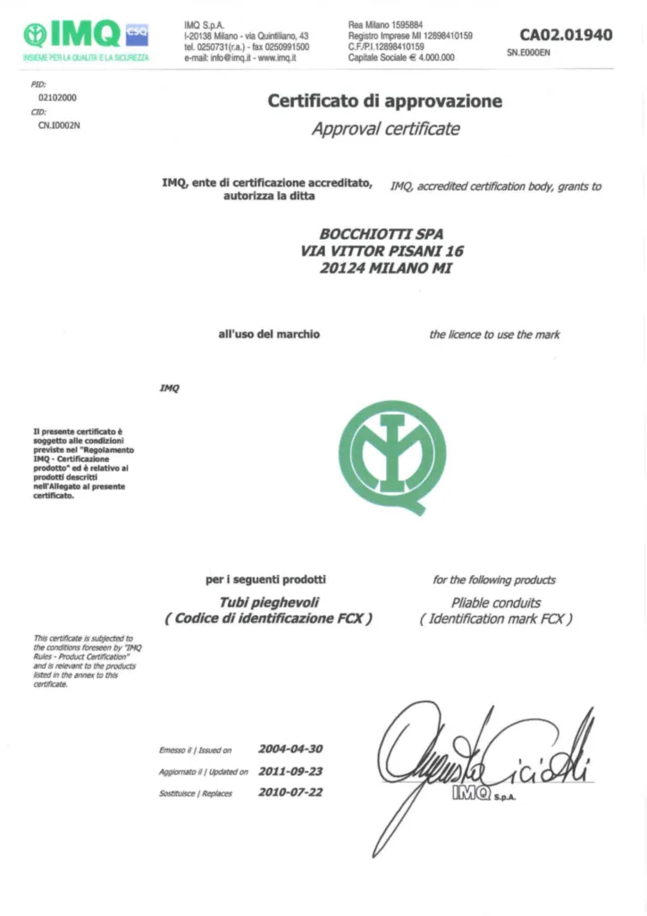Immagine Certificazioni Ulteriori_Bocchiotti_Bicoflex_20_25_32 | Hager Italia