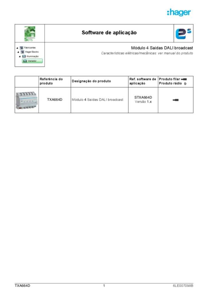 Imagem Application description ETS-Easy TXA664D | Hager Portugal