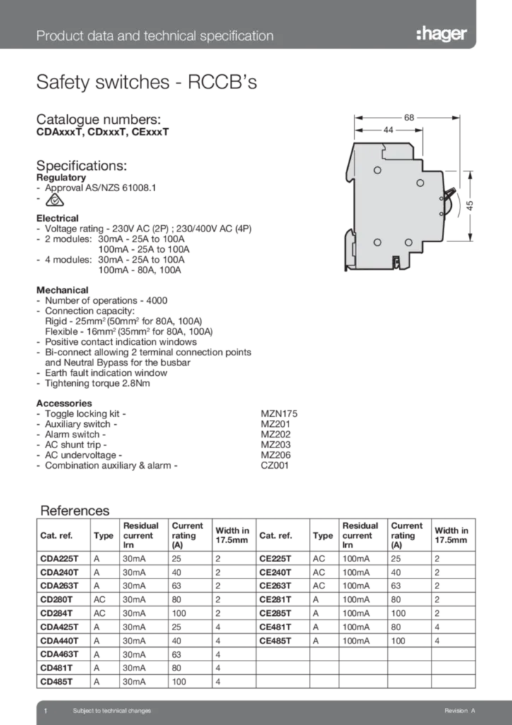 Image CDA_CD_CExxxT Product Data and Specifications  | Hager Australia