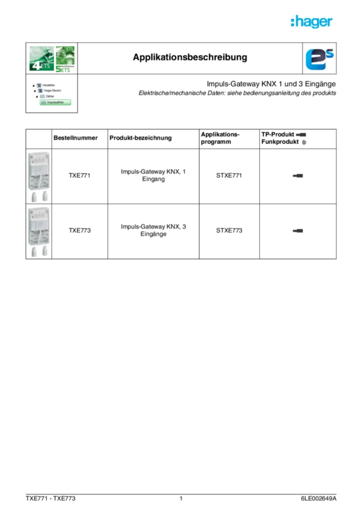 Immagine Application description TXE771-TXE773 | Hager Italia