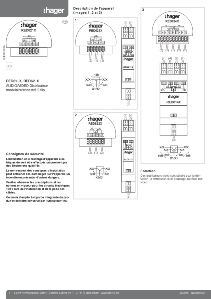 Bild Bedienungs- und Montageanleitung für RED61XX-RED62XX - VIDEO-Verteiler 2Draht (FR 2015-08) | Hager Schweiz