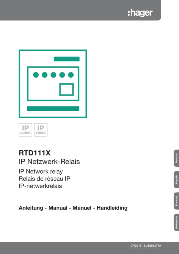 Afbeelding Manual for RTD111X - IP Network relay (DE-EN-FR-NL, 2015-07) | Hager Nederland