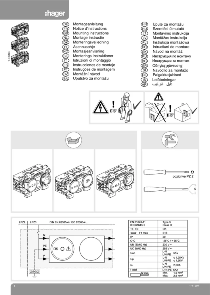 Bild Montageanleitung für G003011013, G004011013, GS12011013 - Steckdosen/Überspannungsschutz+Schalter Wago Steck-/Klemmtechnik (Stand: 10.2012) | Hager Deutschland