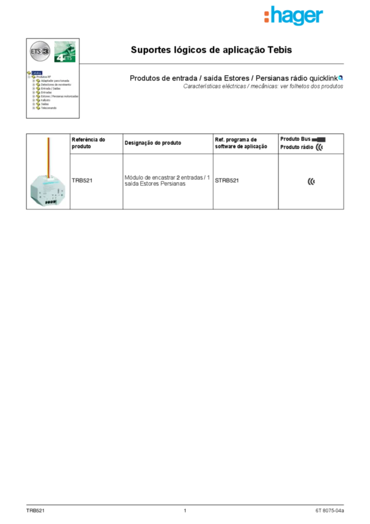 Imagem Description d'application ETS TRB521 | Hager Portugal