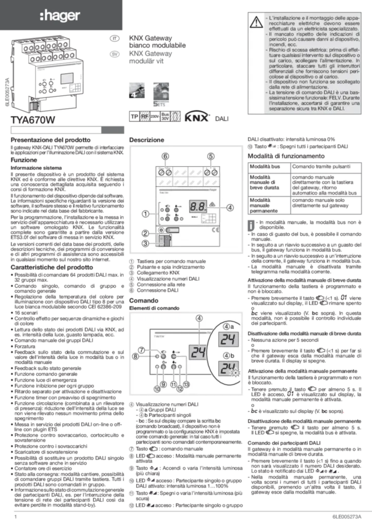 Immagine Manuale di installazione it-IT, sv-SE 2018-05-22 | Hager Italia