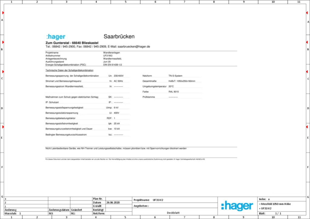 Bild Aufbau und Stromlaufplan UF31W2 | Hager Deutschland