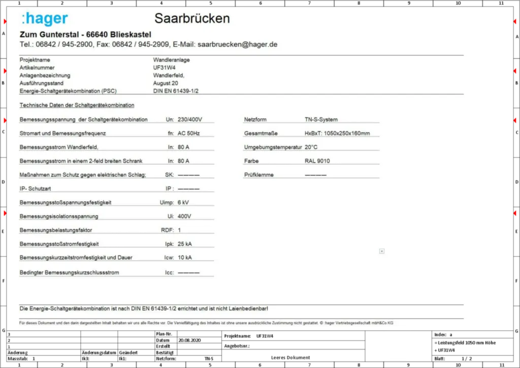 Bild Aufbau und Stromlaufplan UF31W4 | Hager Deutschland
