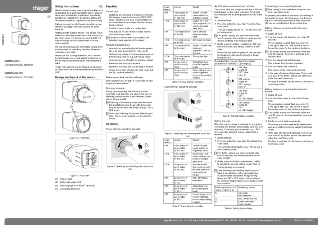 Image Manual for WBMD400xx Universal-Dimmer (EN, 2016-09)  | Hager Australia