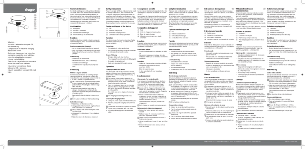 Bild Bedienungs- und Montageanleitung für WDC261xx - Induktive Ladestation kompakt EB (DE-EN-FR-NL-ES-PL-SV, Stand: 09.2016) | Hager Deutschland