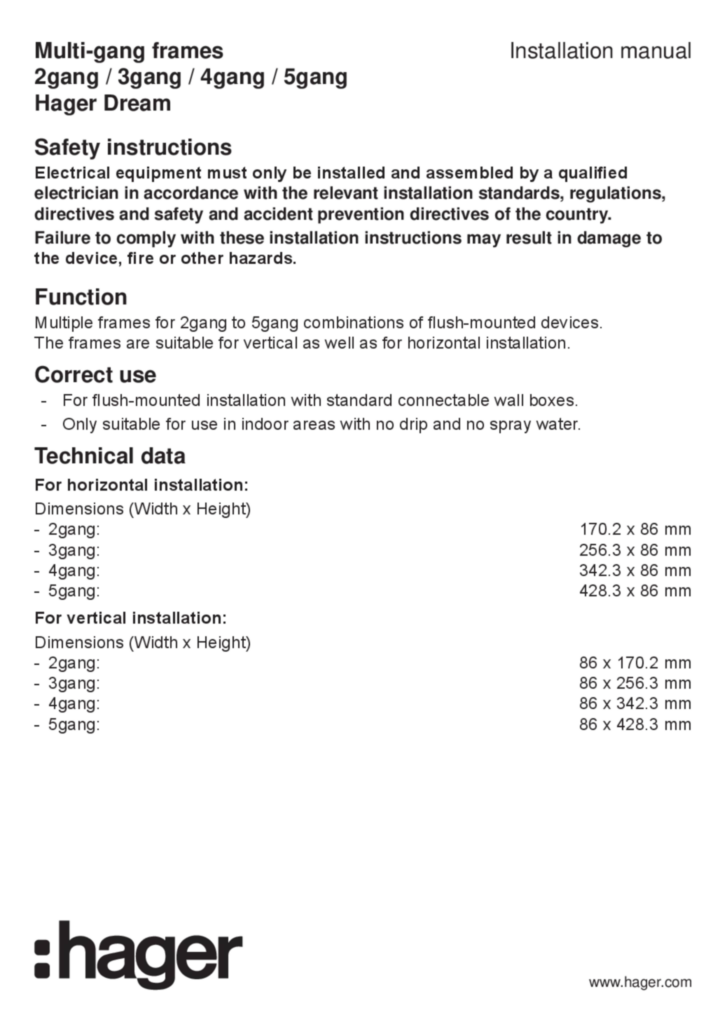 Image Manual for WGDCHXX - Multi-gang frames (EN, 2019-04)  | Hager