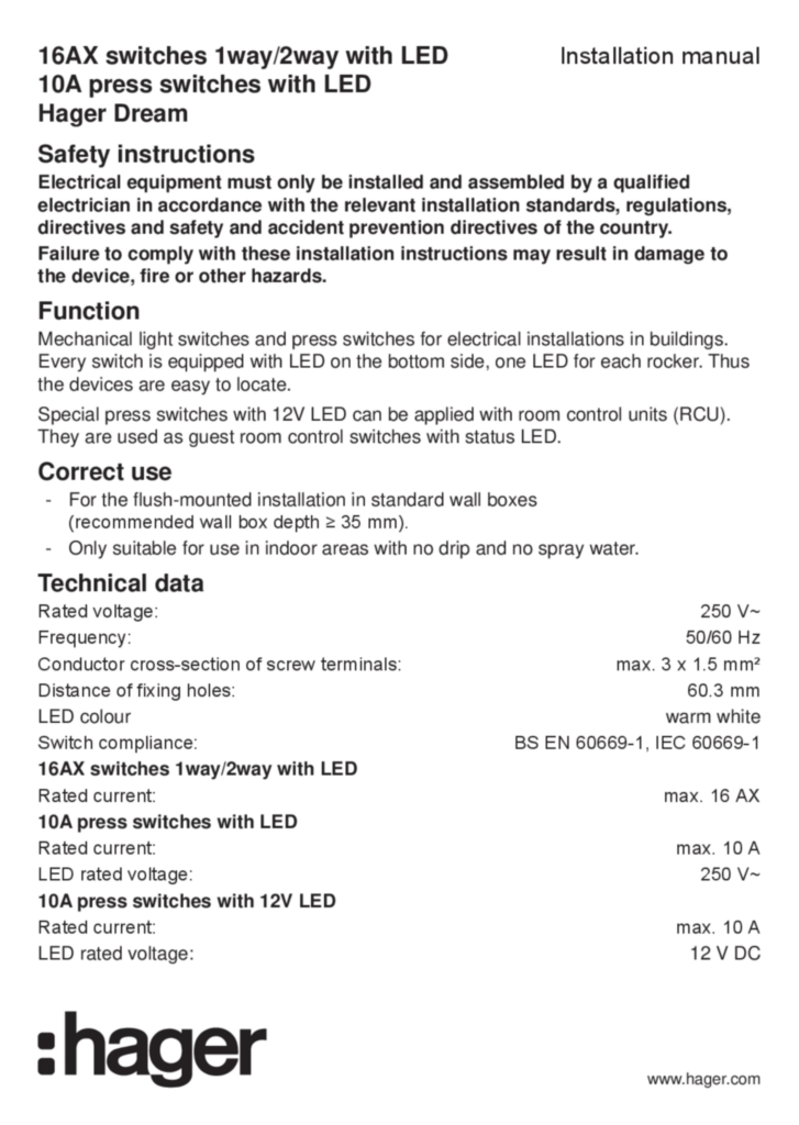Image Manual for WGDL1XXNXX-NPXX - Switches with LED (EN, 2019-05)  | Hager