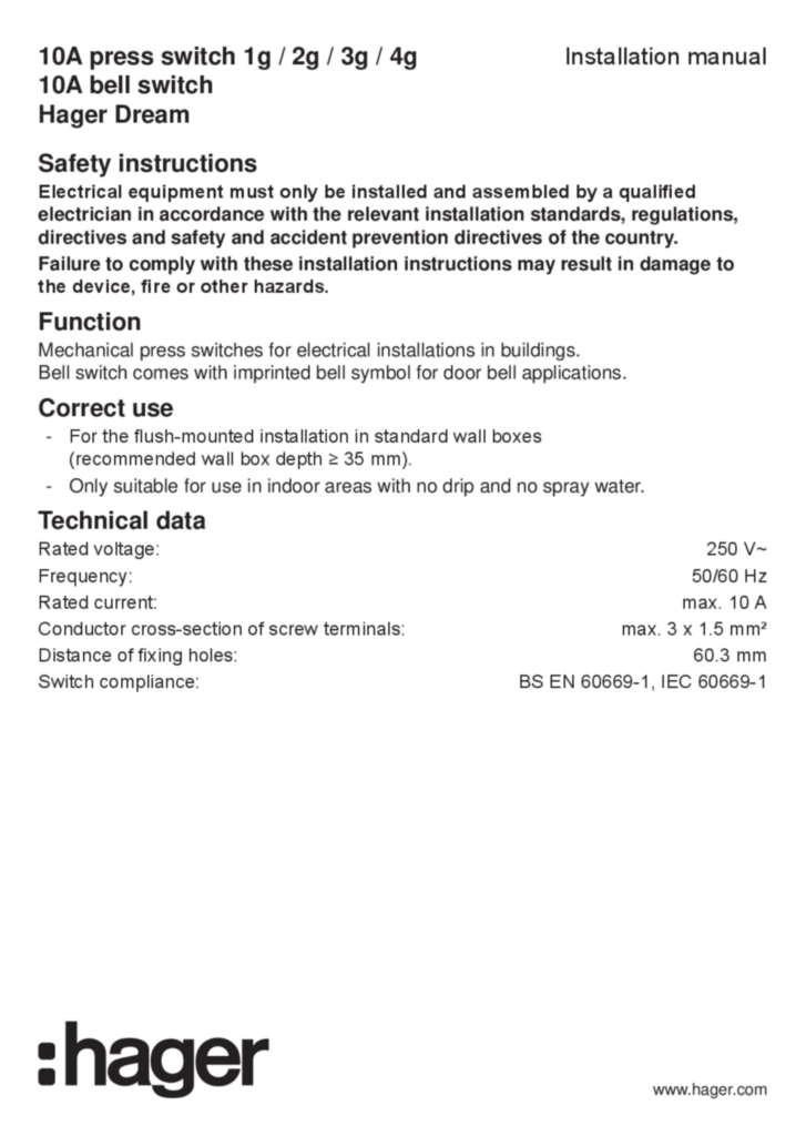 Image Manual for WGDL1XXPXX-BXX-EXX - Press switches (EN, 2019-04)  | Hager