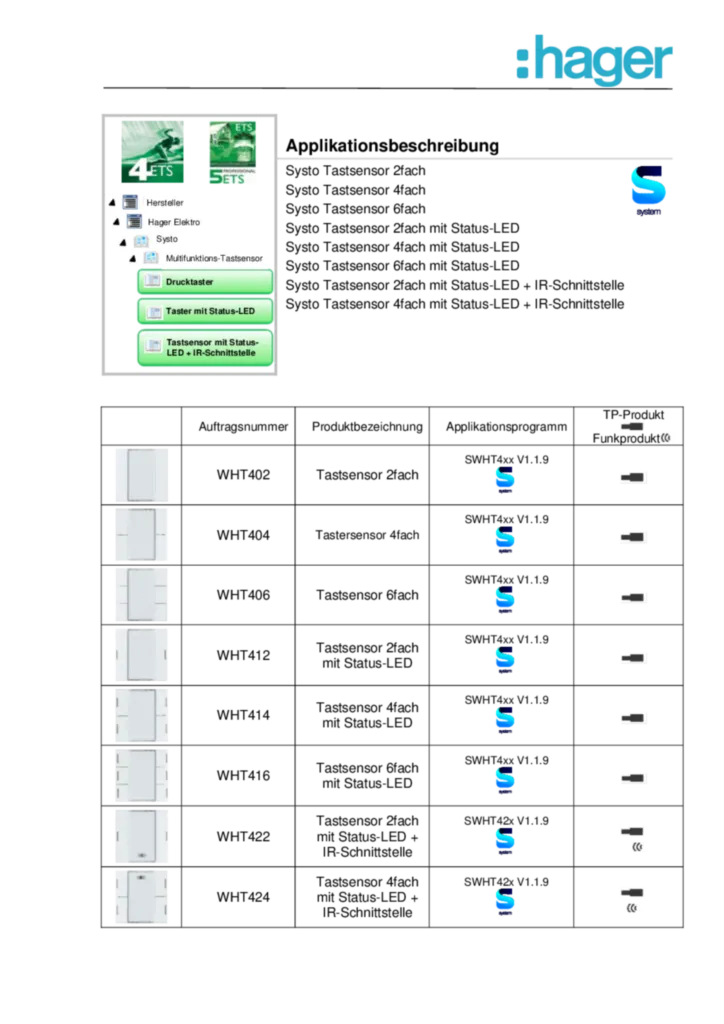 Image Description de l'application ETS pour Bouton poussoir KNX xtouches V2 (DE, 2018-09) | Hager Suisse