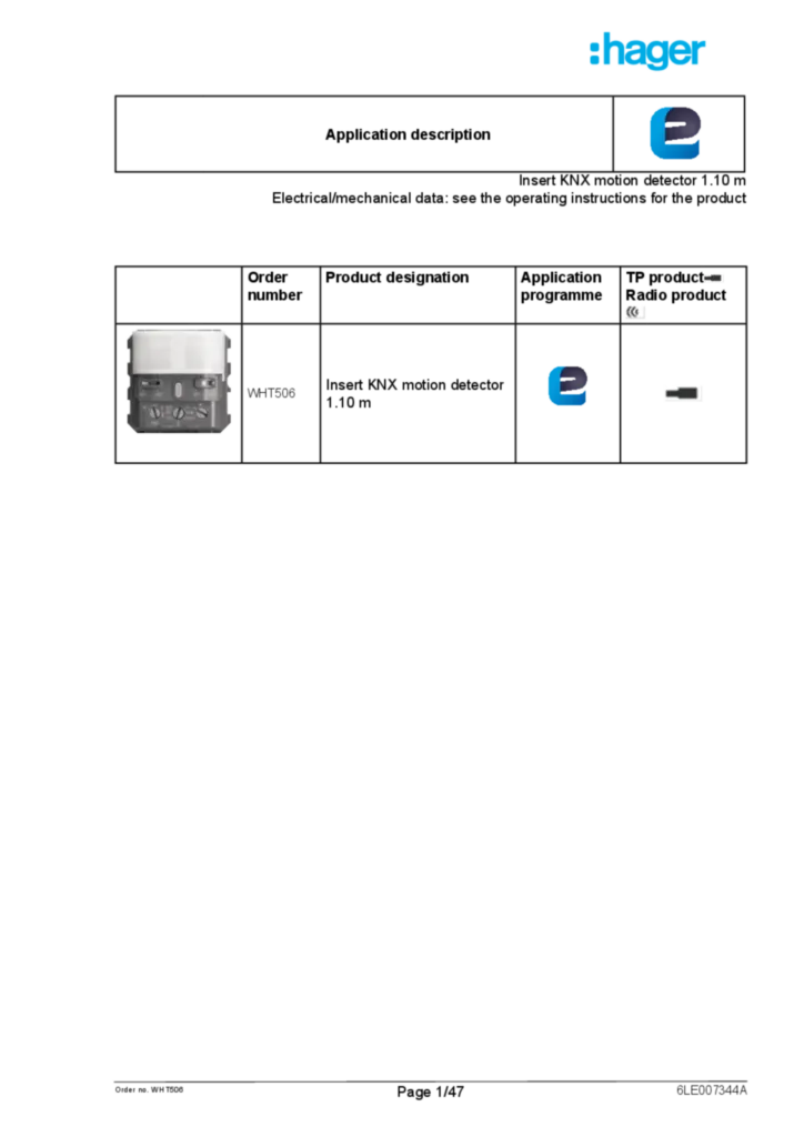 Image Description de l'application ETS détecteur de mouvement KNX  V1.0 (EN, 2020-03), easy link | Hager Suisse