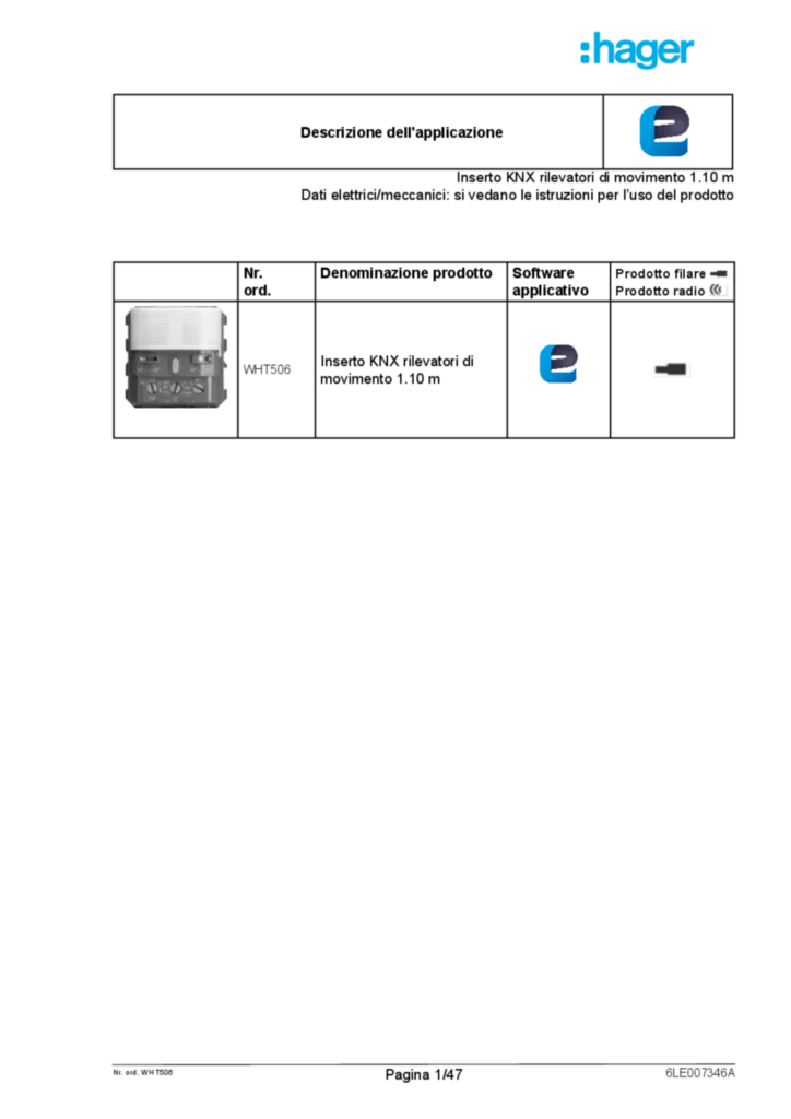 Image Description de l'application ETS détecteur de mouvement KNX  V1.0 (IT, 2020-03), easy link | Hager Suisse