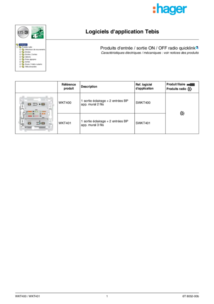 Image Description d'application ETS WKT400_WKT401 | Hager France