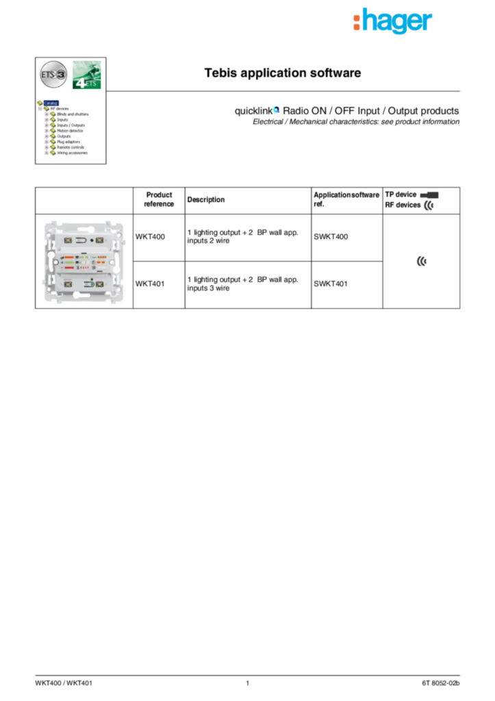 Image Description d'application ETS WKT400_WKT401 | Hager France