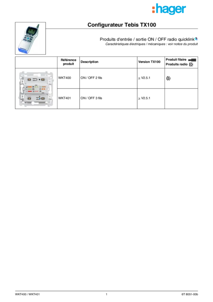 Image Description d'application TX100 WKT400_WKT401 | Hager France