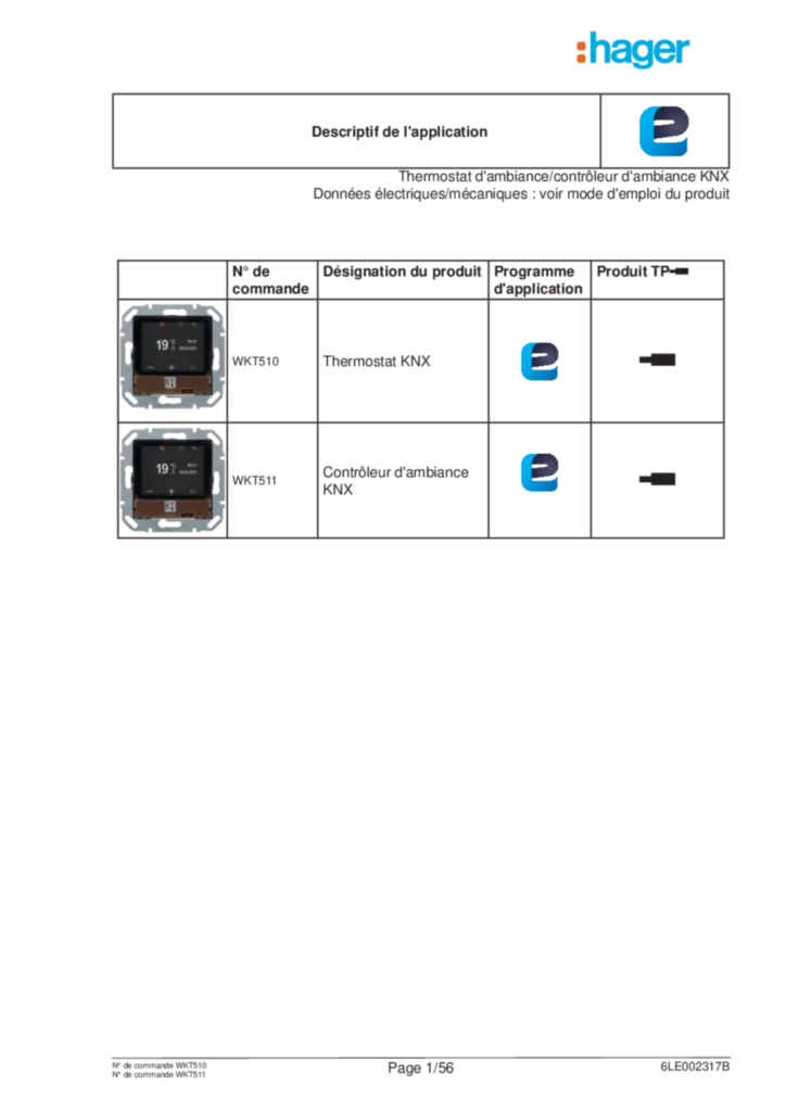 Image Description de l'application EASY pour WKT510-WKT511 - Thermostat/controleur d'ambiance KNX (FR, 2020-09), easy link | Hager France