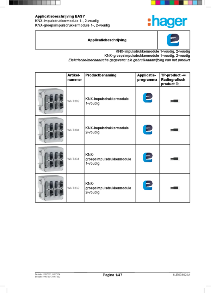 Image Description de l'application ETS pourWNT30X-WNT33X - KNX Cubyko Module poussoir/Module poussoir de groupe 1/2 sorties avec coupleur de bus intégré (IT, 2017-04) | Hager Belgique