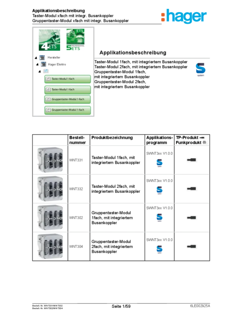 Bild Applikationsbeschreibung ETS für WNT30X-WNT33X - KNX Cubyko Taster-/Gruppentaster-Modul 1-/2fach, mit integriertem Busankoppler (DE, 2016-12) | Hager Deutschland