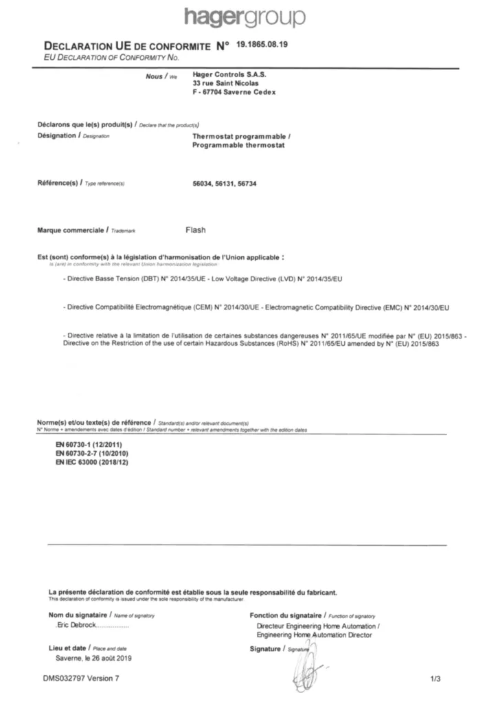 Immagine Declaration | Hager Italia