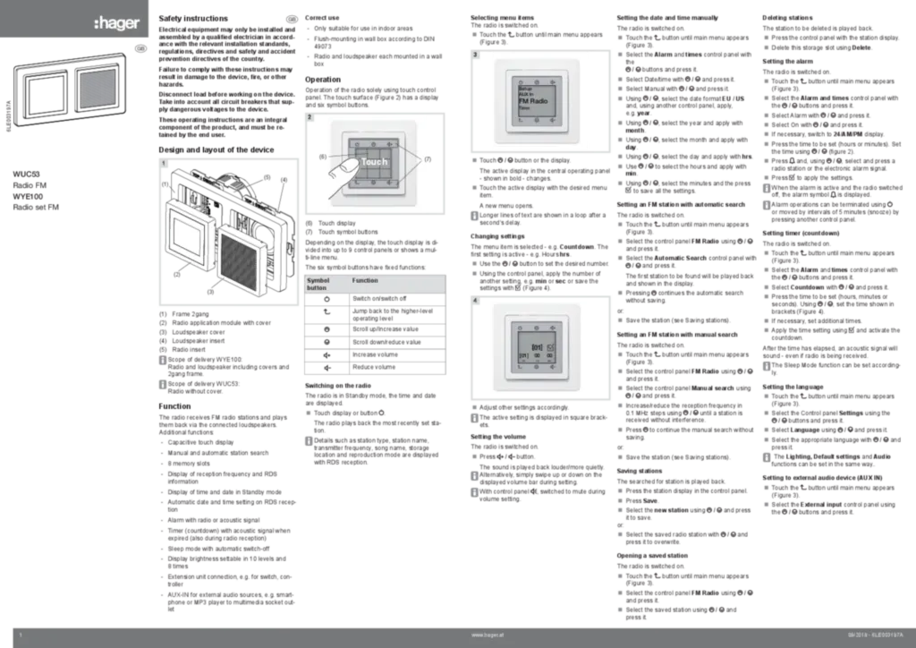 Bild Bedienungs- und Montageanleitung für WUC53-WYE100 - Radio FM (EN, 2018-09) | Hager Deutschland