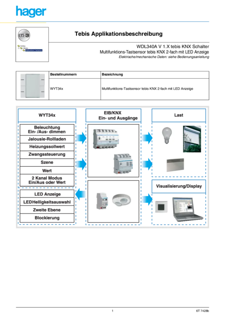 Bild Applikationsbeschreibung ETS füt WYT34x - Multifunktions- Tastsensor (DE, Vers. 6T 7428b) | Hager Deutschland