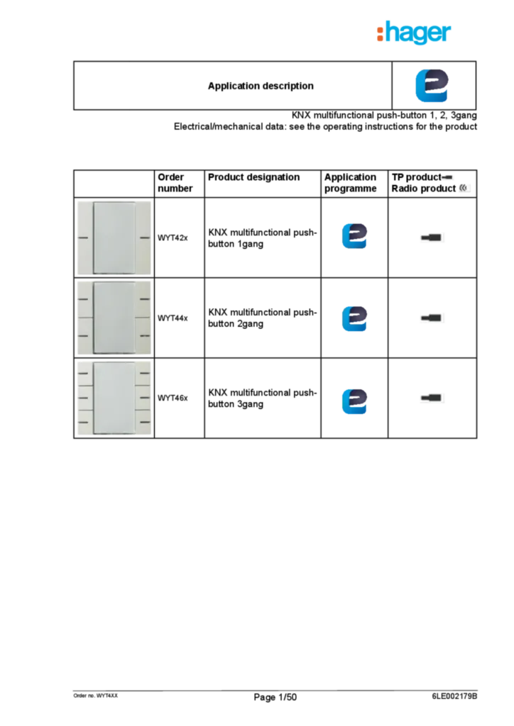 Bild Applikationsbeschreibung EASY für WYT42X, WYT44X, WYT46X - Multifunktions-Tastsensor Xfach (EN, 2016-11), easy link | Hager Deutschland