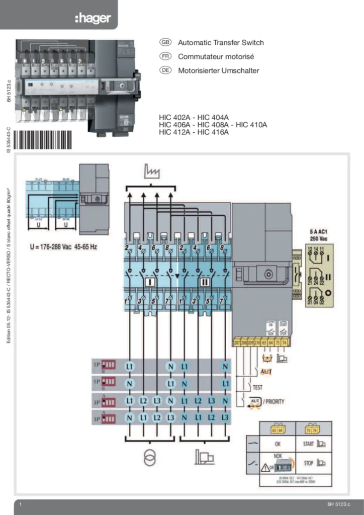 Bild Montageanleitung für HIC402A - Motorisierten Umschalter 4P 400V (DE-EN-FR, Stand: 06.2012) | Hager Deutschland