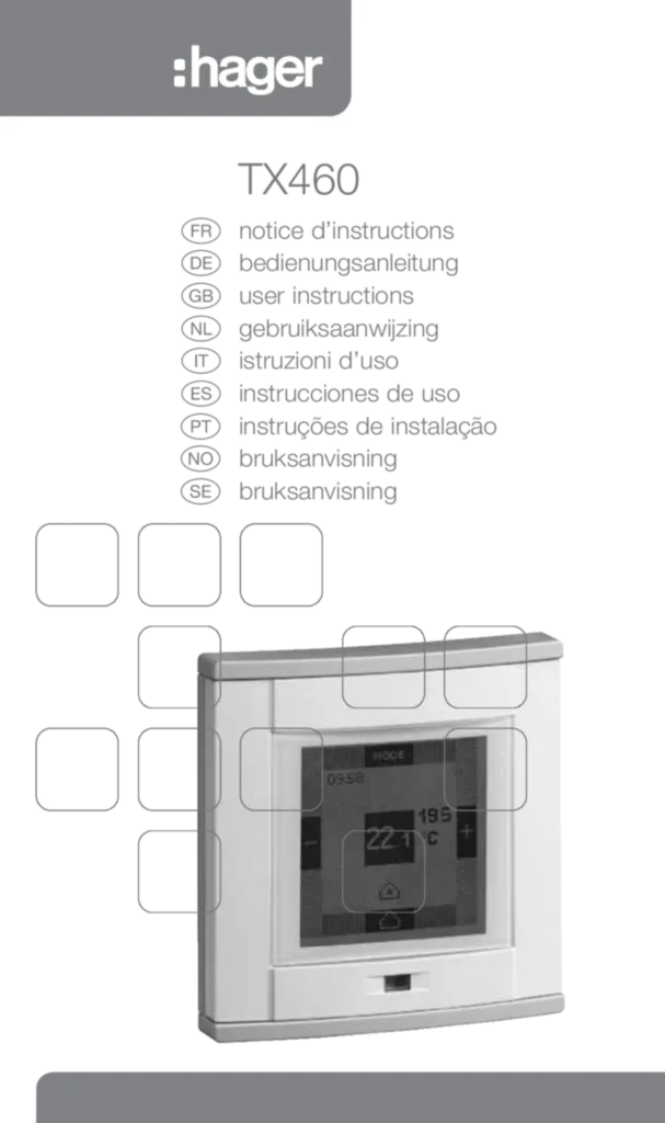 Bild Installationsanleitung für TX460A - Raumtemperaturregler (DE-NO-SV-PT-EN-IT-FR-ES-NL, Stand: 10.2010) | Hager Deutschland