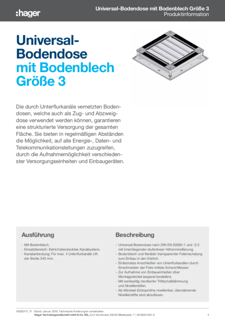 Bild Universal-Bodendose mit Bodenblech Größe 3 | Hager Deutschland