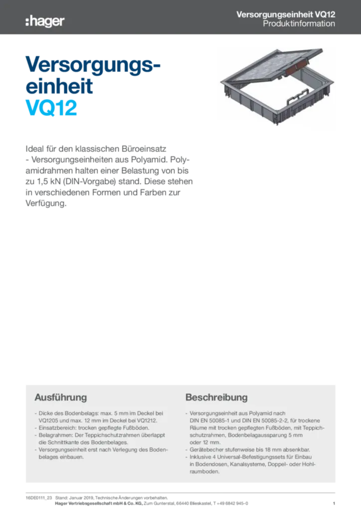 Bild Versorgungseinheit VQ12 | Hager Deutschland