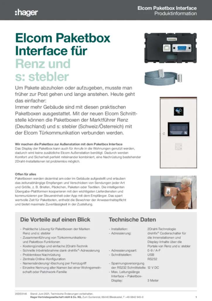 Bild Elcom Paketbox Interface | Hager Deutschland