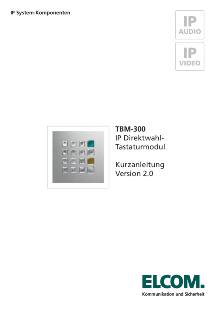 Bild Kurzanleitung für 5813600 - TBM-300 IP Direktwahl-Tastatur Modul EB MODESTA (DE, Stand: 02.2013) | Hager Deutschland