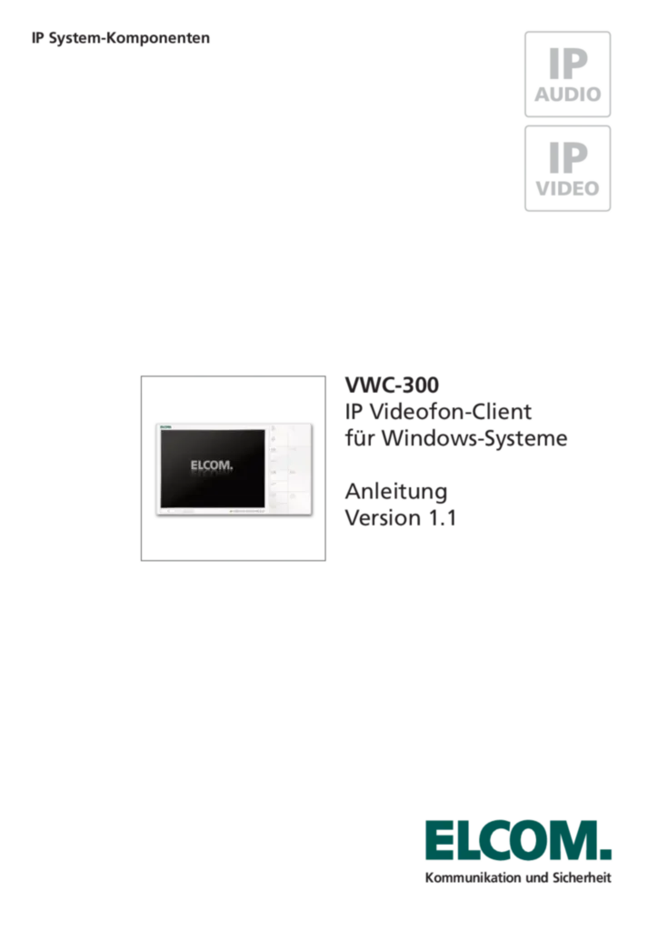 Bild Installationsanleitung für 1513100 - VWC-300 IP Videofon-Client für Windows-Betriebssysteme (DE, Stand: 04.2013) | Hager Deutschland