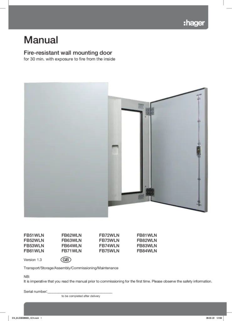 Bild 6LE000558D_Manual for Fire-resistant Wall Mounting Door (EN, 2022-03) | Hager Deutschland