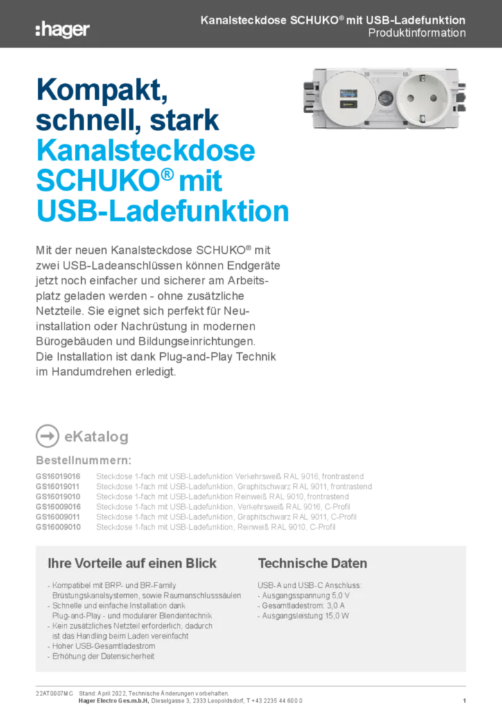 Bild 22AT0007_Produktinformation_USB-Kanalsteckdose_2022_04_WEB | Hager Deutschland