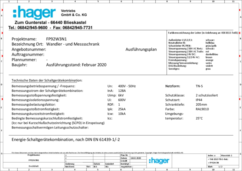 Bild Aufbau und Stromlaufplan FP92W3N | Hager Deutschland