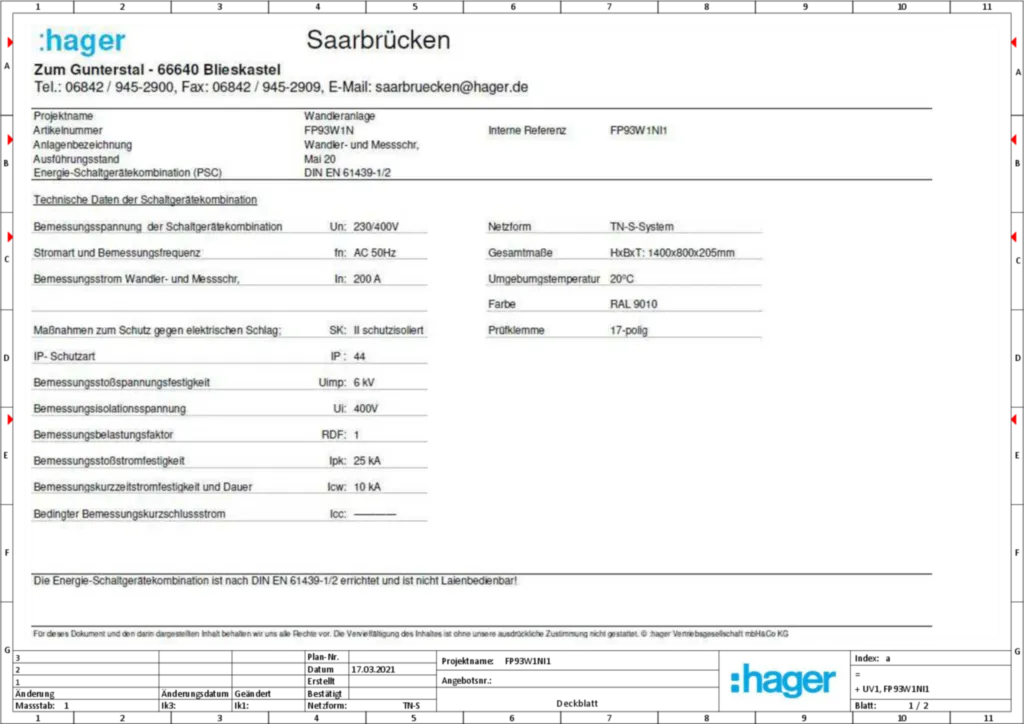 Bild Aufbau und Stromlaufplan FP93W1N | Hager Deutschland
