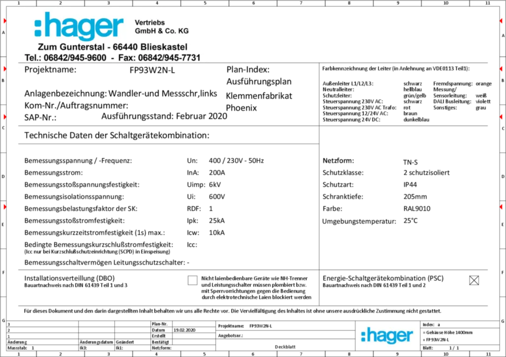 Bild Aufbau und Stromlaufplan FP93W2N-L | Hager Deutschland